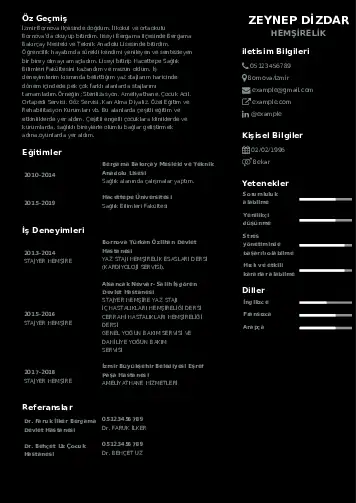 Sağlık Çalışanı Cv Örnekleri cv indir